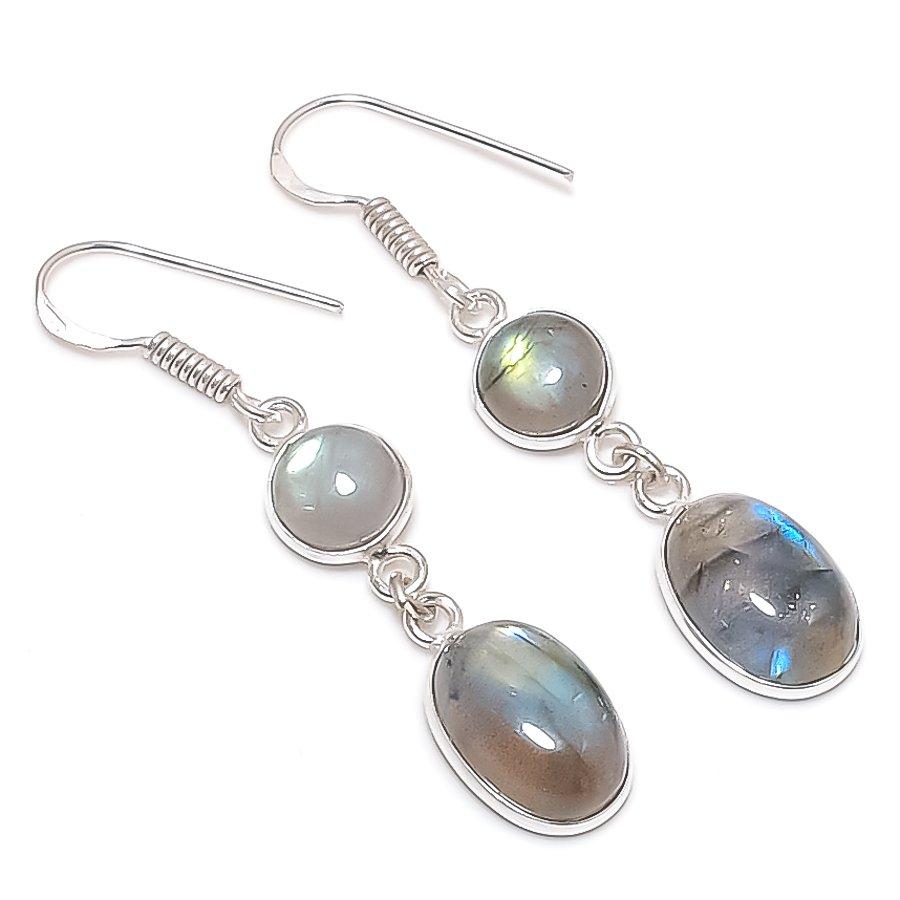 

Natural Labradorite Gemstone 925 Sterling Silver Jewelry Earring 1.97 R1B19