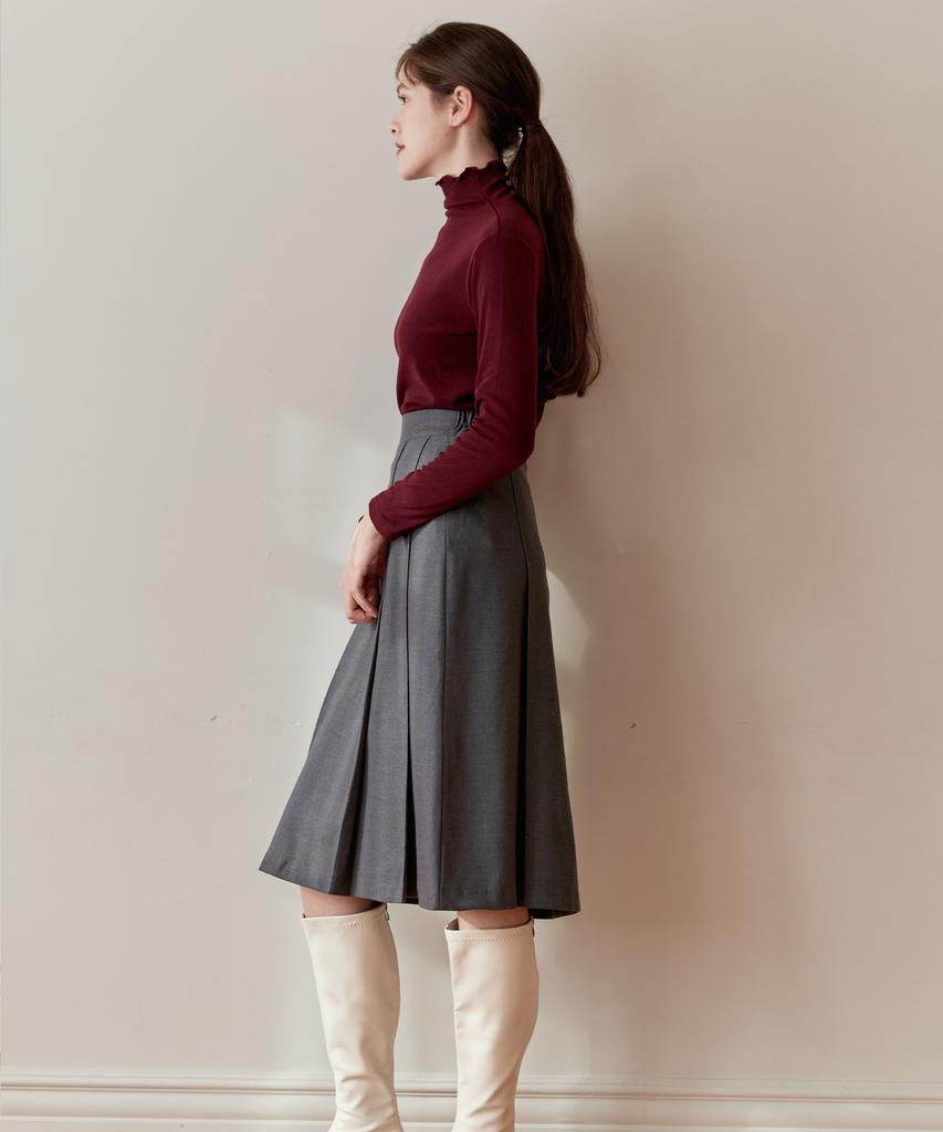 Bye Bye Seop Tuck Pleated Wool Midi Skirt Black [T44]
