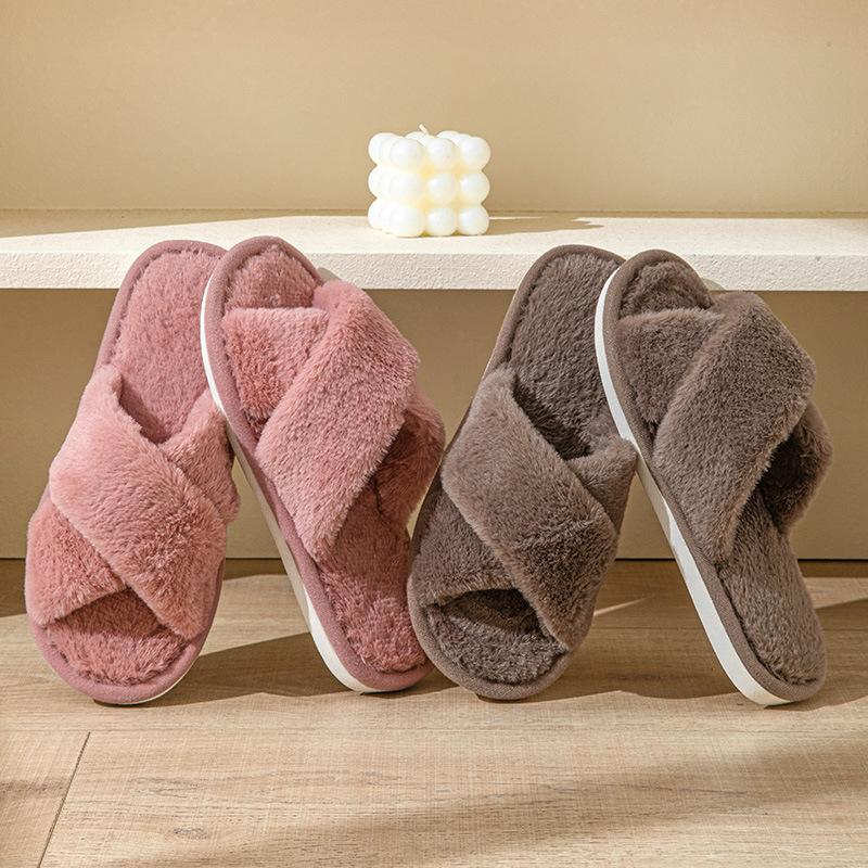Autumn and Winter Warm Cross Cotton Slippers Indoor Anti Slip Couple Thick Soled Cotton Slippers