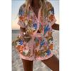 Sommar Ny Dam Tryckt Kortärmad Skjorta Set Hög Midja Löst Tryckt Shorts Tvådelat Casual Mångsidigt Set