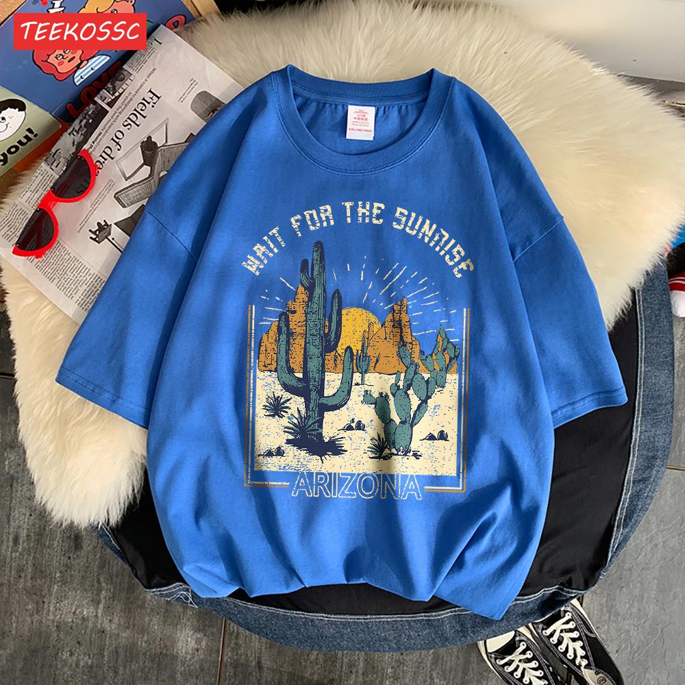 Wait For The Sunrise Print Tee Clothing Femme Versatile Personality T-Shirt Cool Lovely T-Shirts Oversized Vigor Short Sleeved