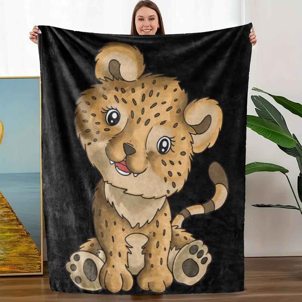 1pc Soft Flannel Blanket with Cute Lion Face - All-Season Cozy Throw, Machine Washable Gift for Home, Office, or Travel - Perfec