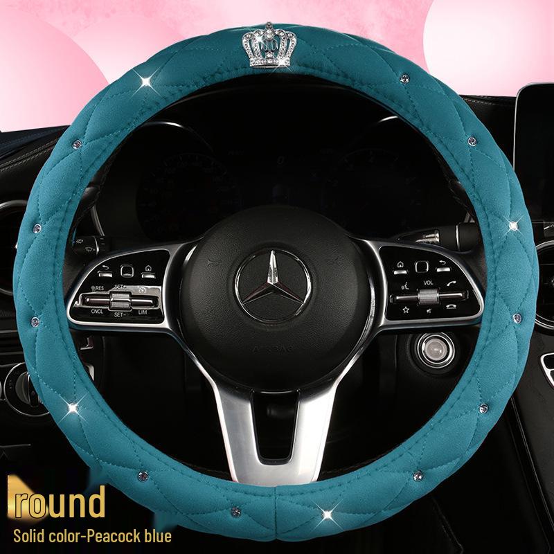 All-Season Suede Steering Wheel Cover with Rhinestones and Crown for Cars, Trucks & SUVs