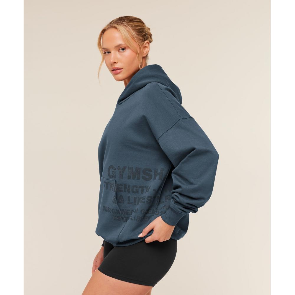 Gymshark Stealth Blue Stacked Graphic Hoodie B6b5h Ud6s