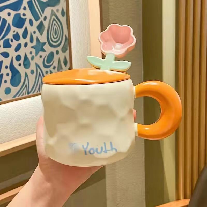 Милый керамический набор кофейных кружек с крышкой и ложкой