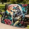 1pc Wolf Roses Design Throw Blanket Polyester Fiber, Lightweight Flannel, Soft & Warm, All Season Use for Outdoor, Camping