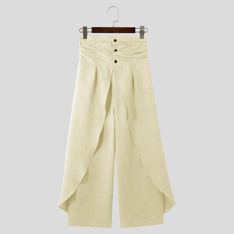 

INCERUN Men Zip-Up High Waist Long Layers Trousers Casual Pants 4XL бежевий
