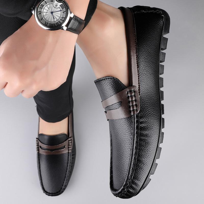 Fashion Brand Men Handmade Leather Non-slip Casual Driving Flats Slip-on Shoes Comfy Moccasins Gentleman Business Office  Loafers Shoes