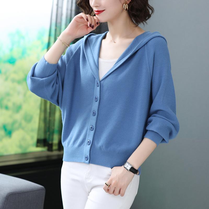 Autumn New Loose and Versatile Korean Top Short Hooded Knitted Jacket Women's Sweater Cardigan