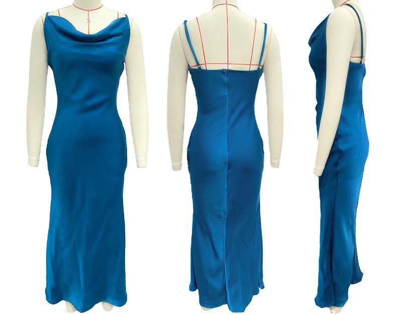 Women's Urban Fashion Solid Color Dress with Deep V-neck, Slim Fit, and Spaghetti Straps for Spring/Summer 2024.