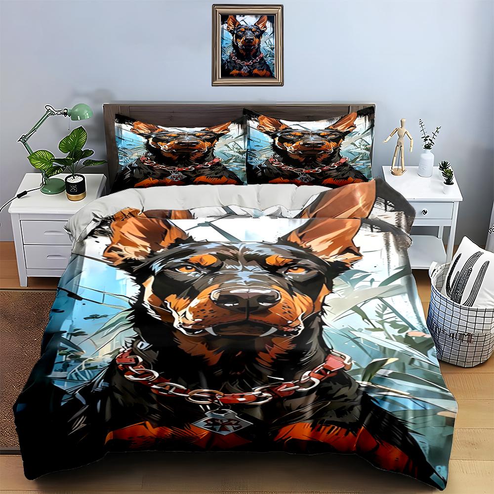 Doberman Dog Illustration. Bedding Duvet Cover Sets Duvet Covers Pillowcases Gifts (1 * Duvet Cover 2 * Pillowcases, Without Duvet Insert)