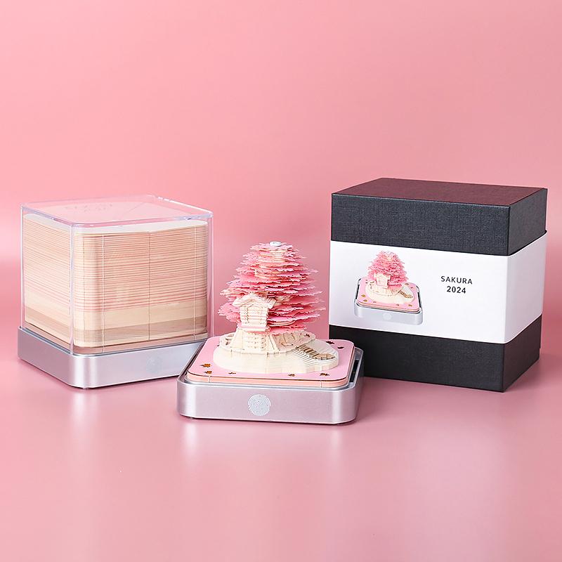 Time Piece Calendar 2026 Desk Calendar With Led Light 3D Tear-Away Calendar Paper Carving Art Memo Pad Notepad Gift Christmas