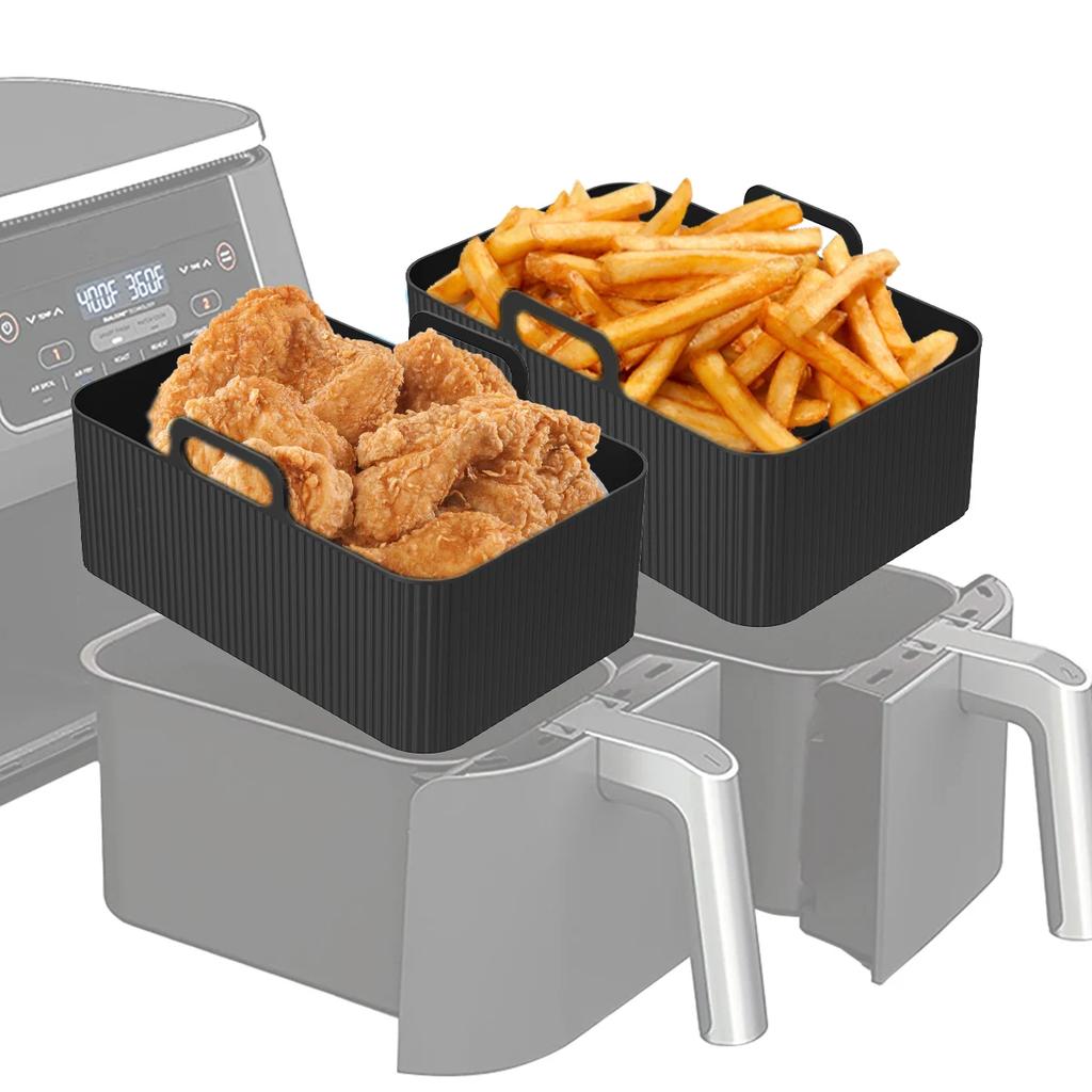 2PCS Air Fryer Silicone Tray Dish Dual 2 Basket Baking Pan Oven Pot Plate Liner Dual Air Fryer Accessories For Ninja Foodi