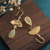 Aieryuan Gold-Plated Enamel Court Fan Earrings with Imitation Hetian Jade
