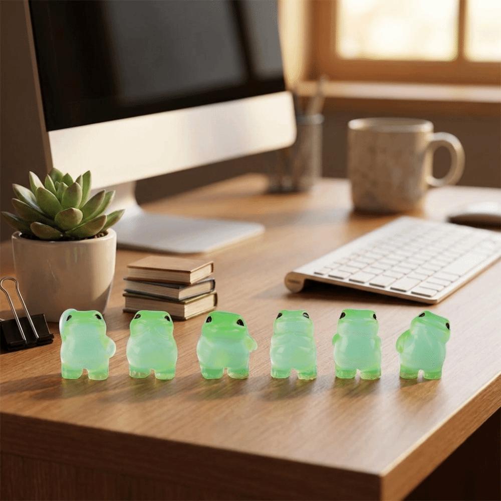 6PCS Glow At Dark Luminous Frog Figurines Cute Resin Frogs Ornament Fairy Garden Decor