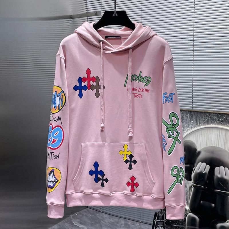 

8601 CHROME HEARTS 2025 Новий Весняно-Осінній Тонкий Стиль Великого Розміру Класичний Стиль Толстовка з Капюшоном з Логотипом для Пар XL рожевий