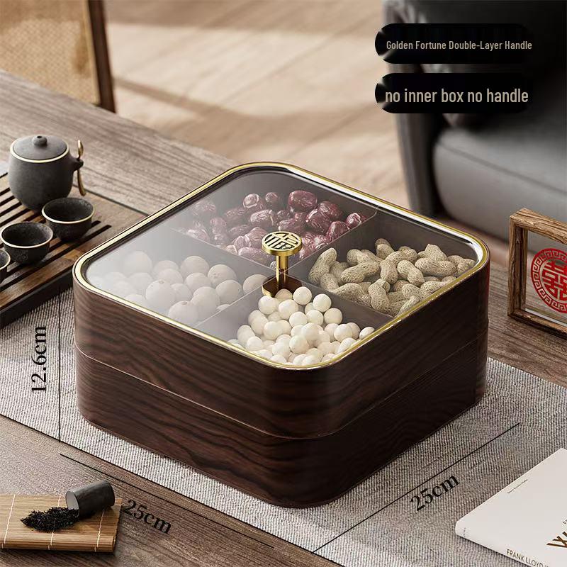 Retro Chinese-Style Wood-Inspired Dry Fruit Storage Box with Lid for Living Room Coffee Table