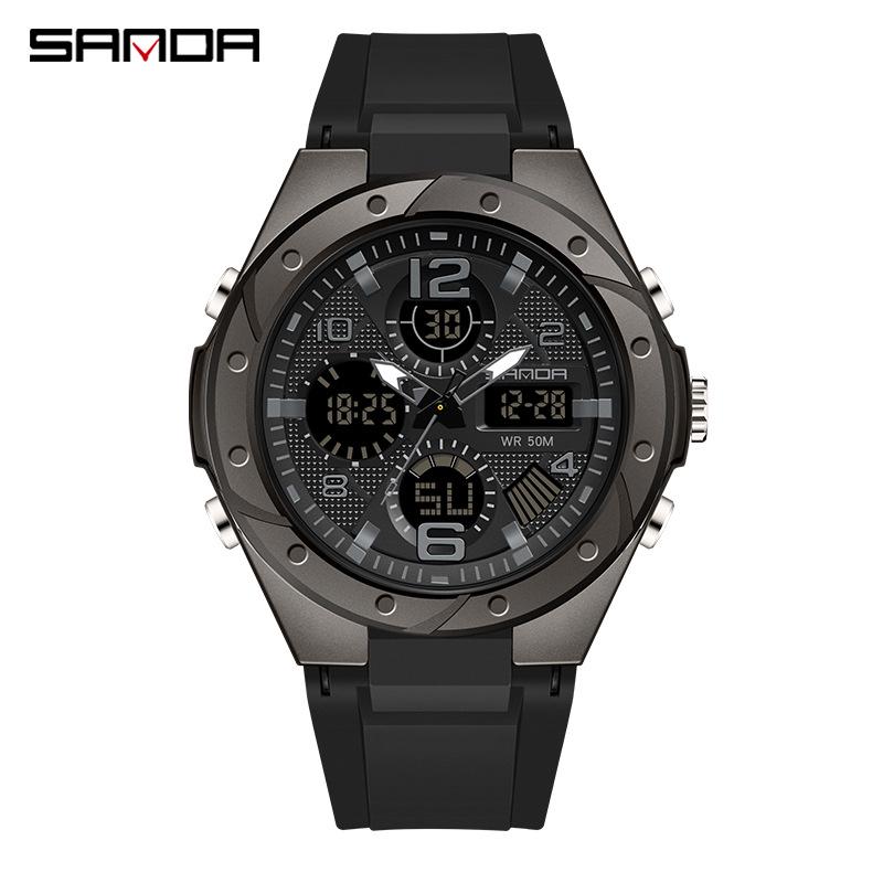 Sanda Skull Design Dual Display Waterproof Luminous Men's Student Multifunctional Watch