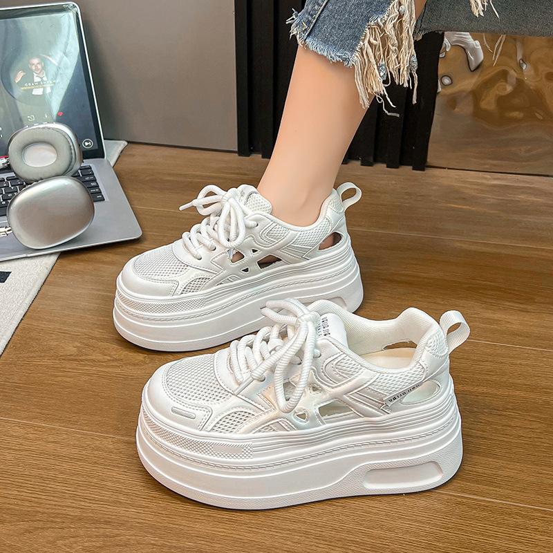 Thick-soled heightening German training shoes, little white shoes, women's spring and summer 2025 new hollow breathable casual sports dad shoes