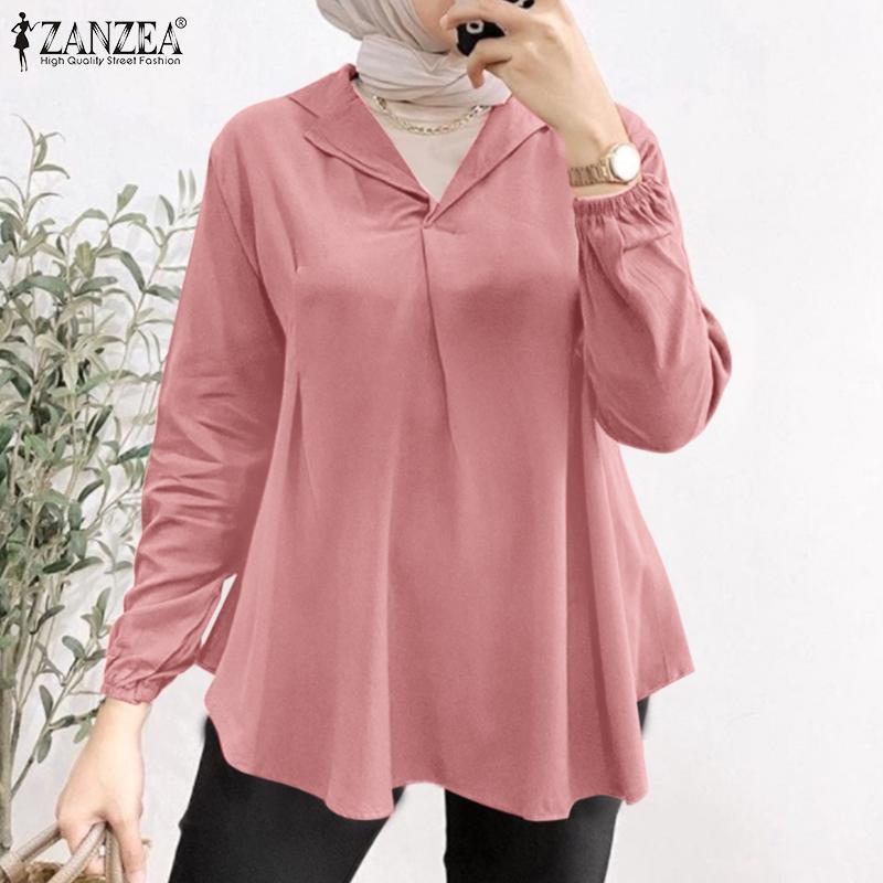 

ZANZEA Женская повседневная свободная блузка с длинным рукавом и v-образным вырезом