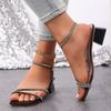 Elegant Square Toe Medium Heel Woman's Sandals Women Summer 2026 Luxury Rhinestore Strap Sandals Plus Size