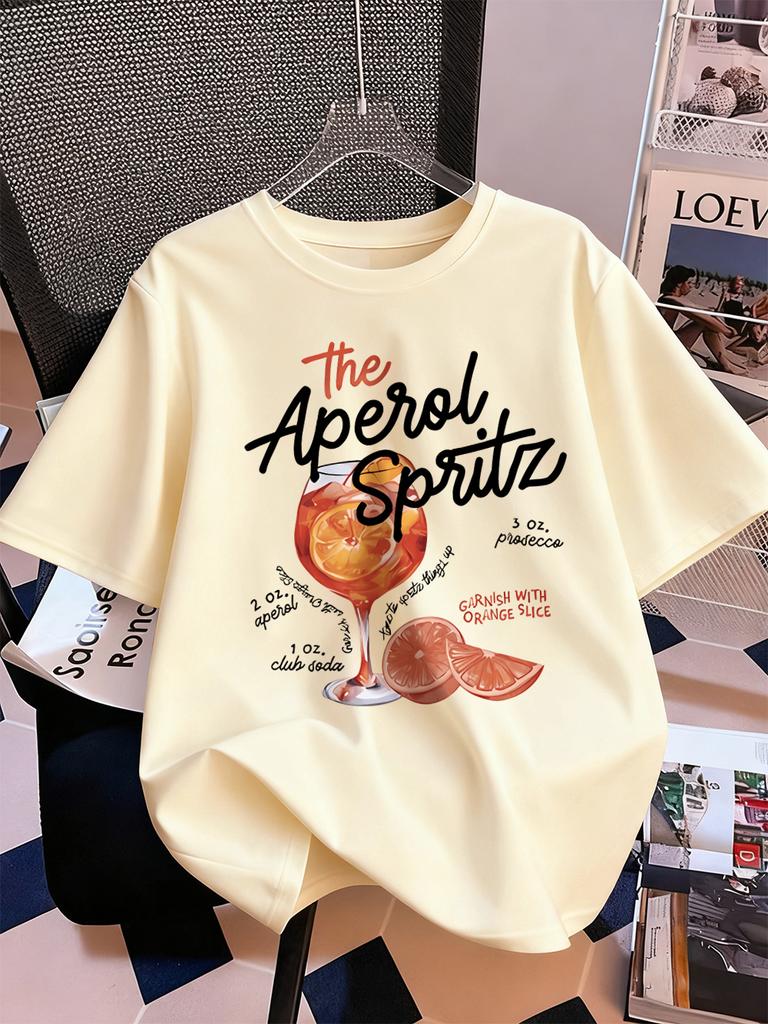 2026 Aperol Spritz Lemon Drink Prints TShirt Womens Summer Short Sleeve Tops Comfortable ONeck T Shirt Sporty Clothes
