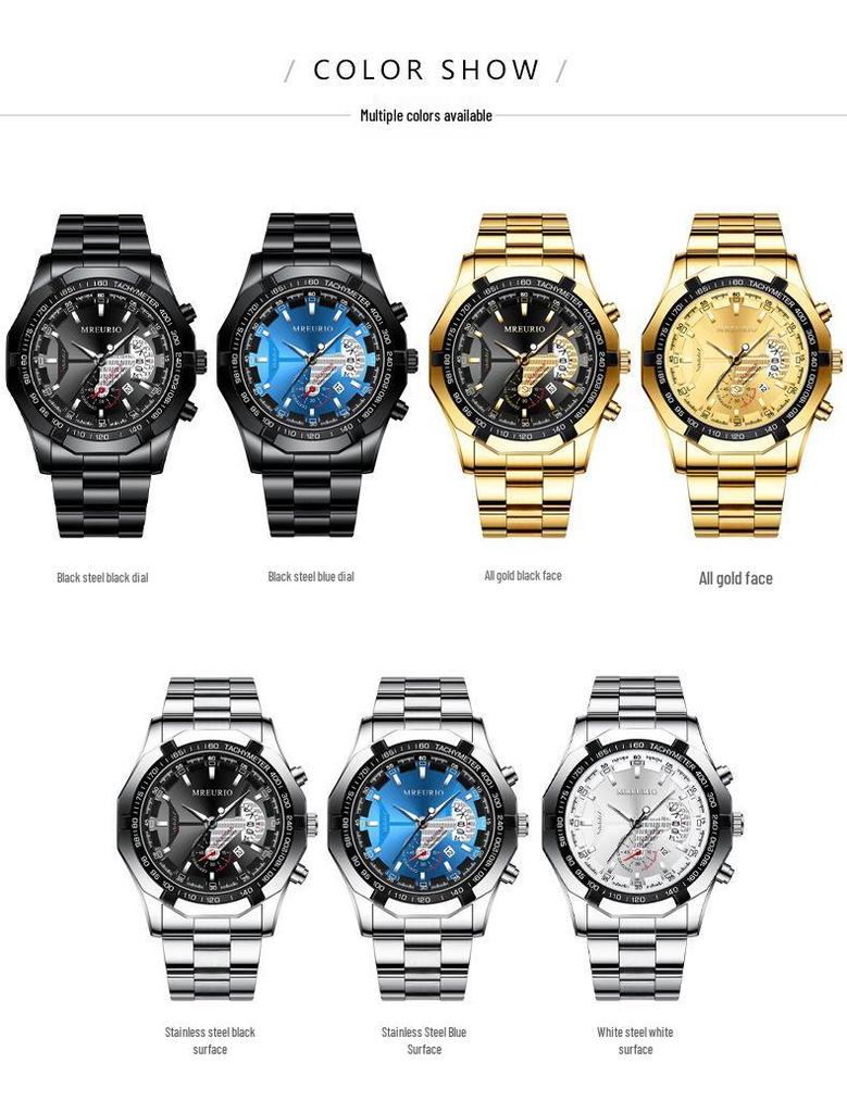 Large Dial Men's Watch with Creative Calendar and Steel Band, Non-Mechanical Oversized Design