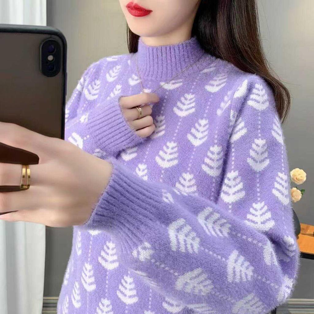 Hochgeschlossener Pullover aus Nerzimitat-Fleece für Herbst und Winter, neuer, verdickter, locker sitzender, warmer Strickpullover