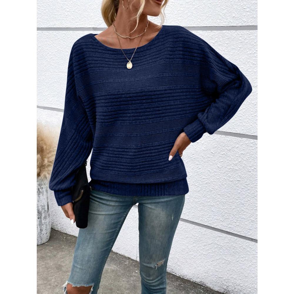 Women's Sweater Fall/Winter Casual Sweatshirt Women's Solid Color Top Long-Sleeve Crew Neck Patchwork Pullover T-Shirt