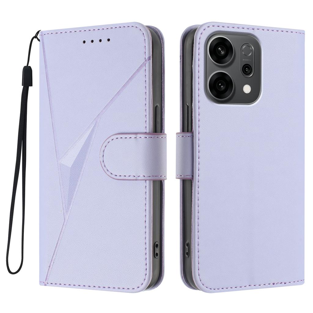For Oppo Reno14 5G (China)/Oppo Reno14 5G (Global) Case Triangle Imprint Leather Phone Cover with Lanyard