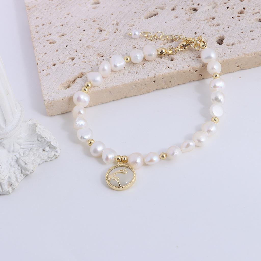 Natural Freshwater Pearl Bracelet Fu Character Smiley Face Shell Bow Pendant Bracelet Girlfriend Beaded Bracelet