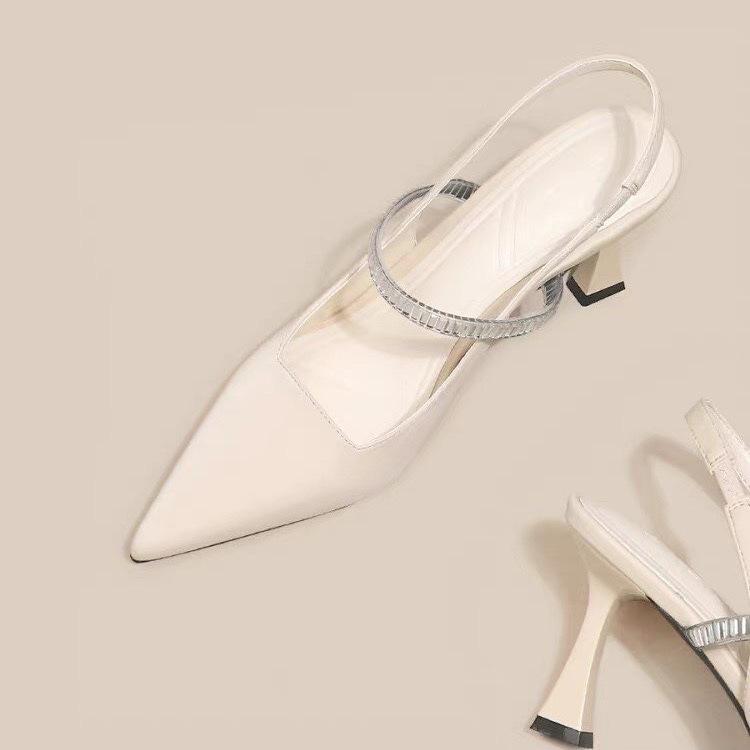 

White rhinestone bag head sandals women s summer new temperament stiletto high heels with skirt pointed single shoes 39