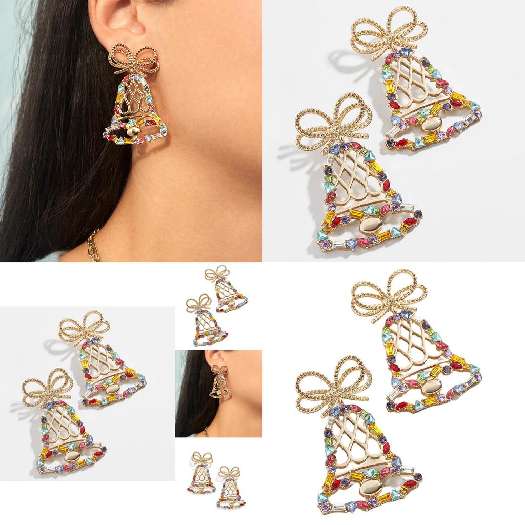 Stylish Alloy Crystal Bell Earrings Modern Design Perfect For Celebrations