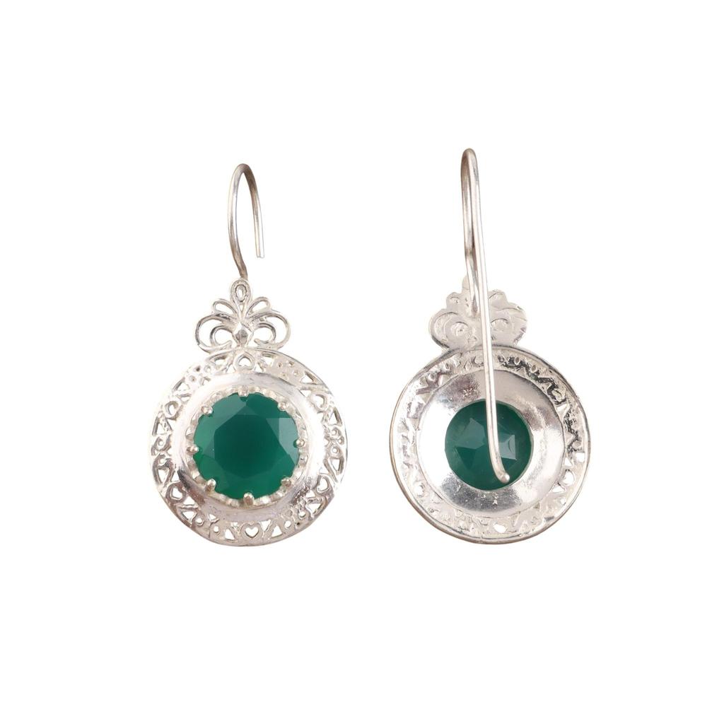 Green Onyx Gemstone Silver Earring 1.5" , 925 Sterling Silver Jewelry, May Birthmonth Jewelry, Unique Onyx Earring For Wedding CE-25-20