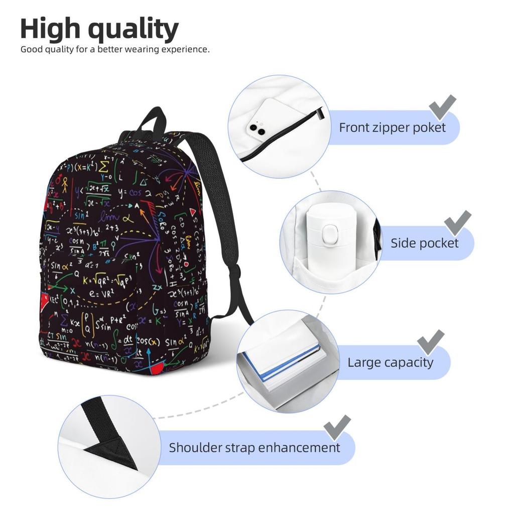 Colorful Math Formulas Backpack Hot Sale Daypack Large Capacity Boys Girls BookBag School Bag Shoulder Bags for Men Women