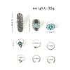 Retro Cactus Turquoise Ring Set 9pcs Faion Jewelry Accories Alloy Embedded Artificial Gemstone New Condition