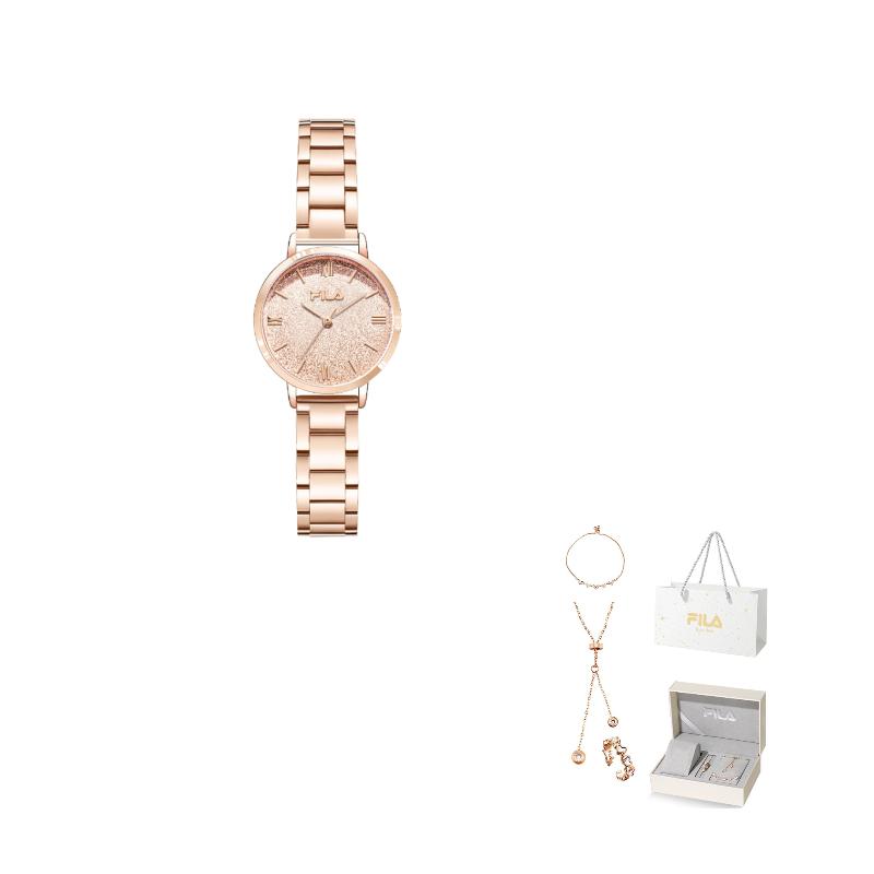 FILA Brilliant Star Series Watch Quartz Movement Steel Strap Pink Dial Romantic Set Women watches FLL38-6648