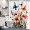 1 Piece Butterfly Floral Shower Curtain, Machine Washable, Polyester Fabric, Suitable for Bathroom Hotel Decoration