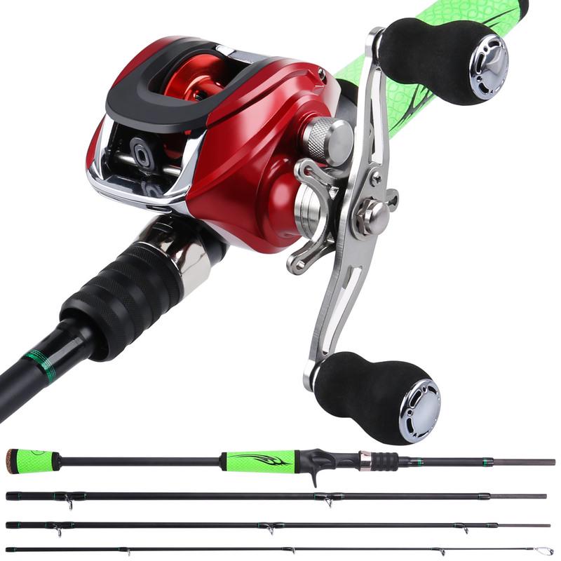 Casting Fishing Rod Reel Combos 2.1m/2.4M 4 Section Baitcaster Rod and 17+1BB Casting Fishing Reel
