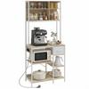 Kitchen Shelf Microwave Support with Shelves and 6 Hooks for Small Spaces 80x40x181 Cm Oak