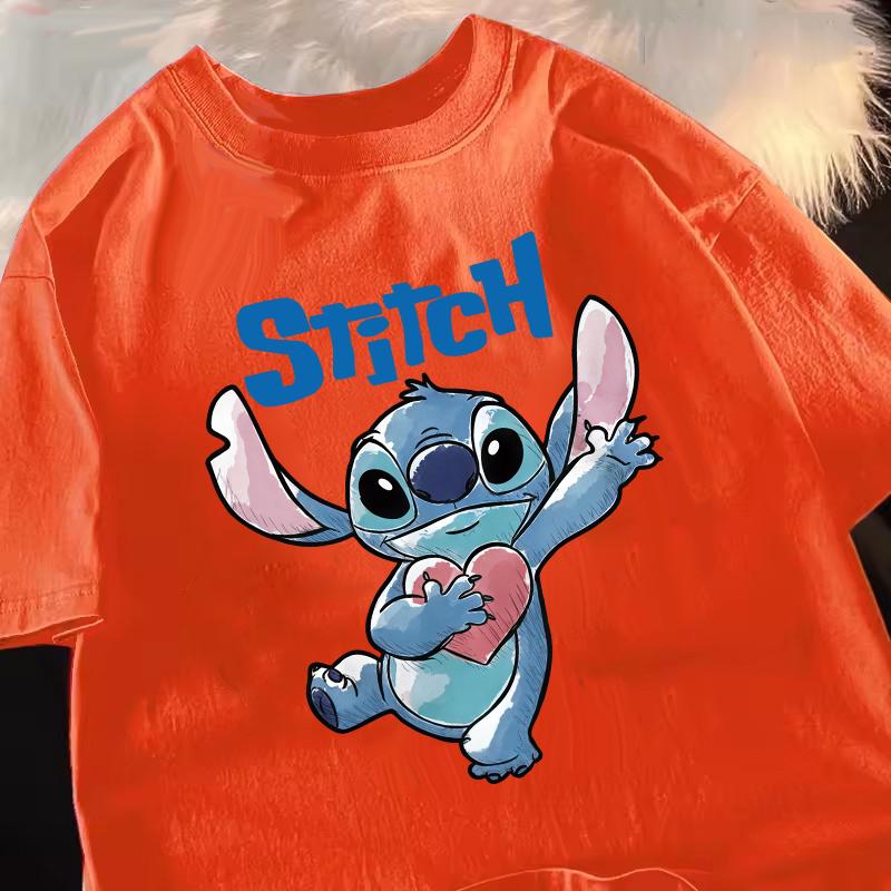 Funny 100 Cotton Stitch Love Graphic Print TShirt for Women Casual Short Sleeve Tee Cartoon Design