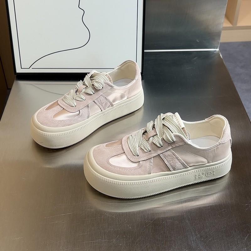 

Women s shoes retro thick-soled round head pink satin surface breathable and versatile autumn new casual board women s shoes 35