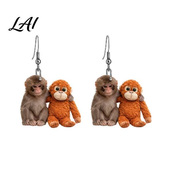 Women Dangle Earrings 1 Pair Acrylic Monkey 2D Flat Hook Hypoallergenic Animal I