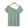 Clearance Women's Slanted Shoulder Modal Cotton Short Sleeve T-Shirt - Stylish & Comfortable
