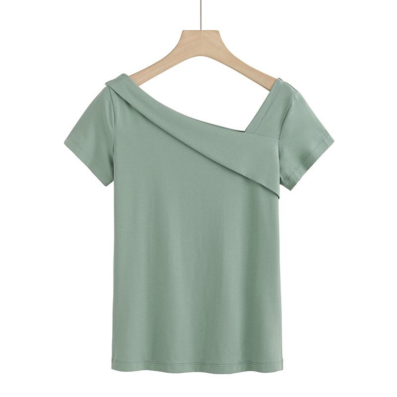 Clearance Women's Slanted Shoulder Modal Cotton Short Sleeve T-Shirt - Stylish & Comfortable