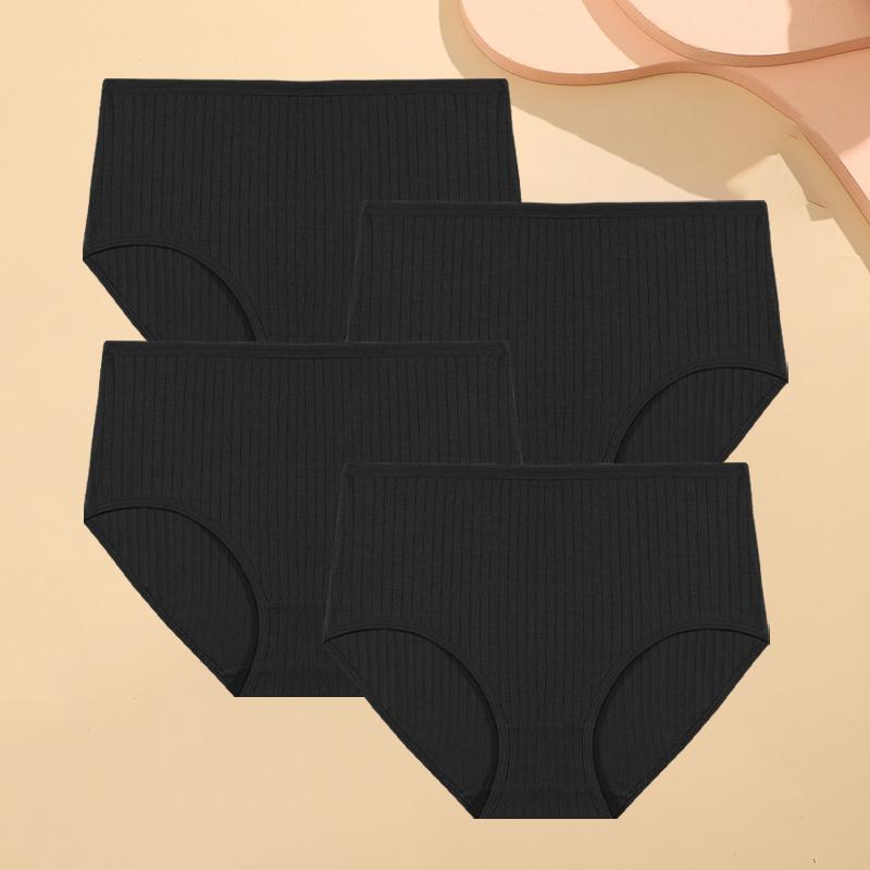 

FINETOO 4PCS/SET Cotton Striped Women s Underwear Sexy High Waist Panties Solid Soft Briefs Female Breathable Stretch Lingerie XXL