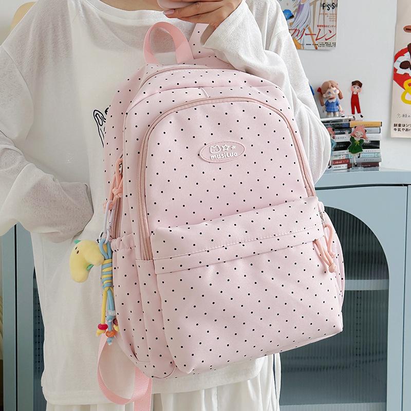 Schoolbag small fresh sweet cute Japanese college wind polka dot backpack junior high school students casual light large capacity backpack