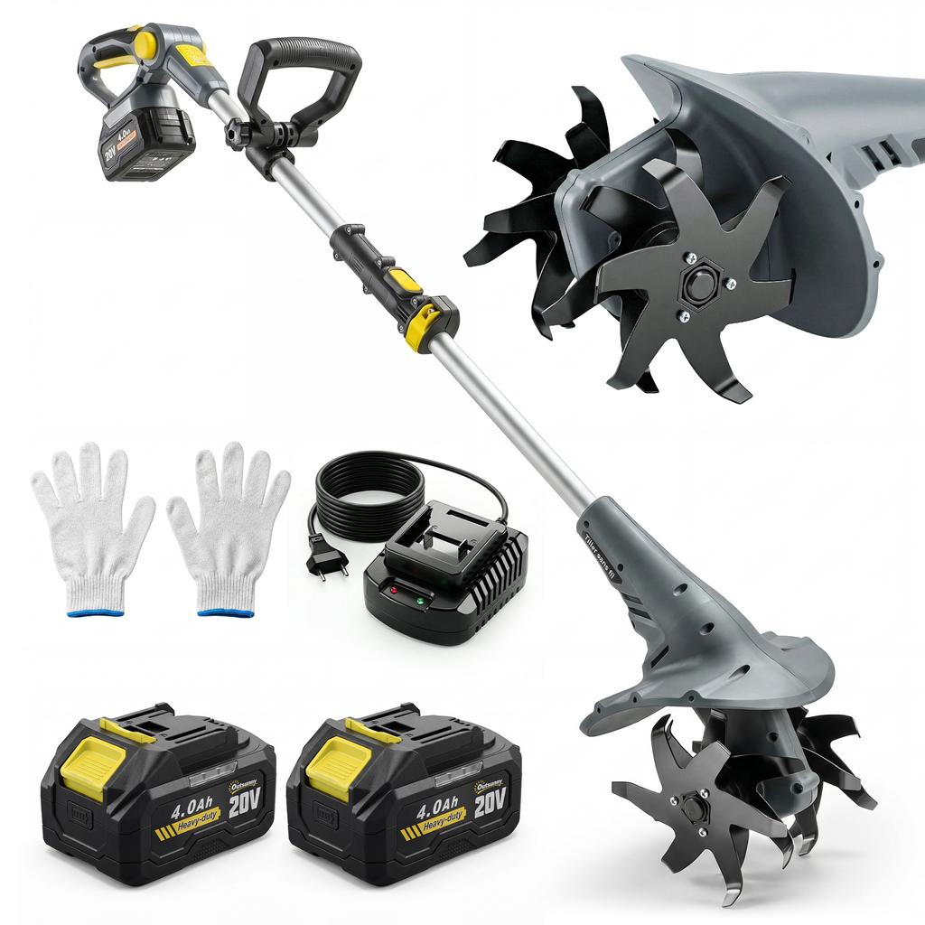 Cordless Tiller, 18V, 355 W, 2 x 4.0 Ah Batteries, 20 cm, Grey