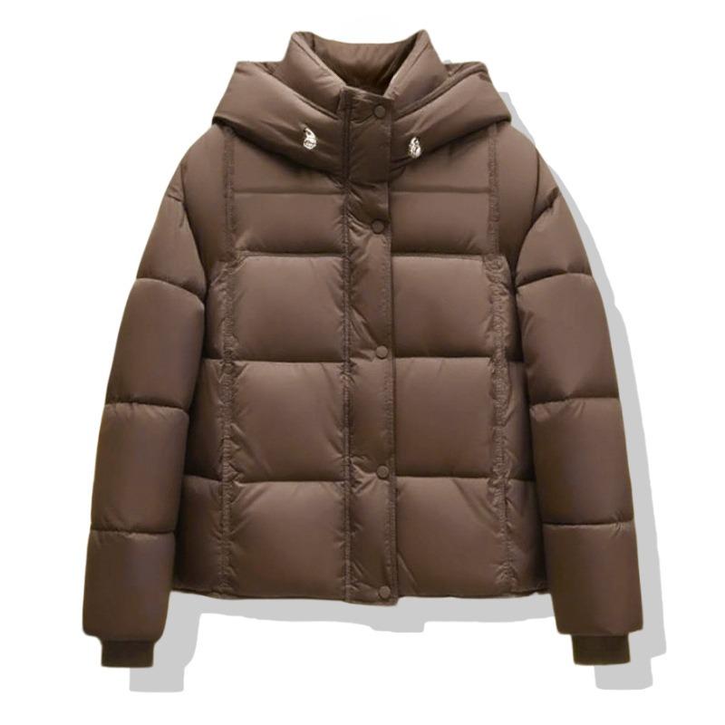 Nový Produkt Podzim a Zima Jednobarevná Pufovaná Krátká Mikina s Kapucí Volná Chlebníková Bunda Zesílená Teplá Bavlněná s Peřím