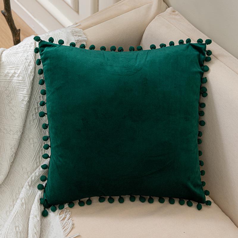 Solid Color Fur Ball Pillow Cover, Velvet Cushion Cover, Sofa Bed Pillow Cover, Nordic Home Chair
